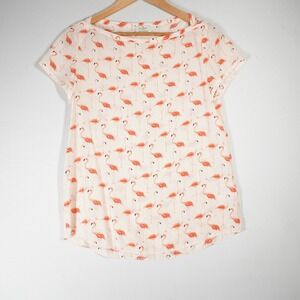 Kate Spade Flamingo Blouse Women 4 Cream Coral Silk Blend Tropical Preppy Top